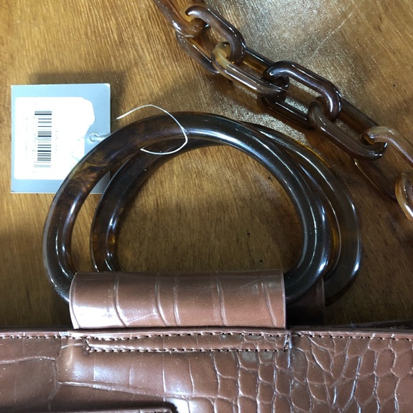 Studio 33 Caramel Brown Alligator Print Tote Bag, Plastic Chainlink Straps, NWT - Picture 4 of 6